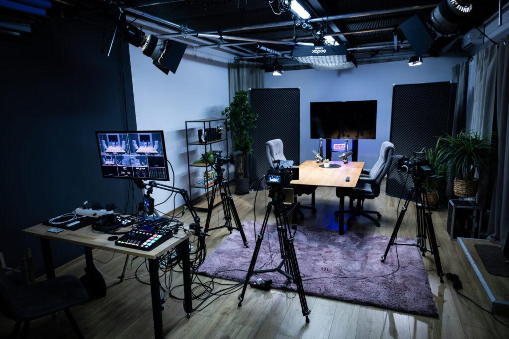 Multi-camera podcast studio setup