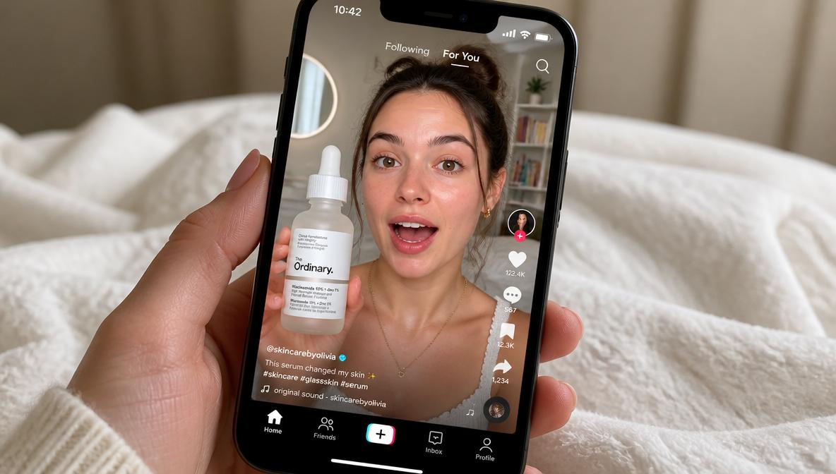 Smartphone displaying a short-form UGC-style product review video